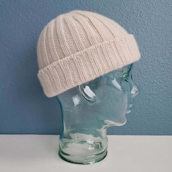 CABLEAMI ~ 100% Cashmere 2x2 Rib Watch Cap - Light Beige NWOT - Picture 2 of 9